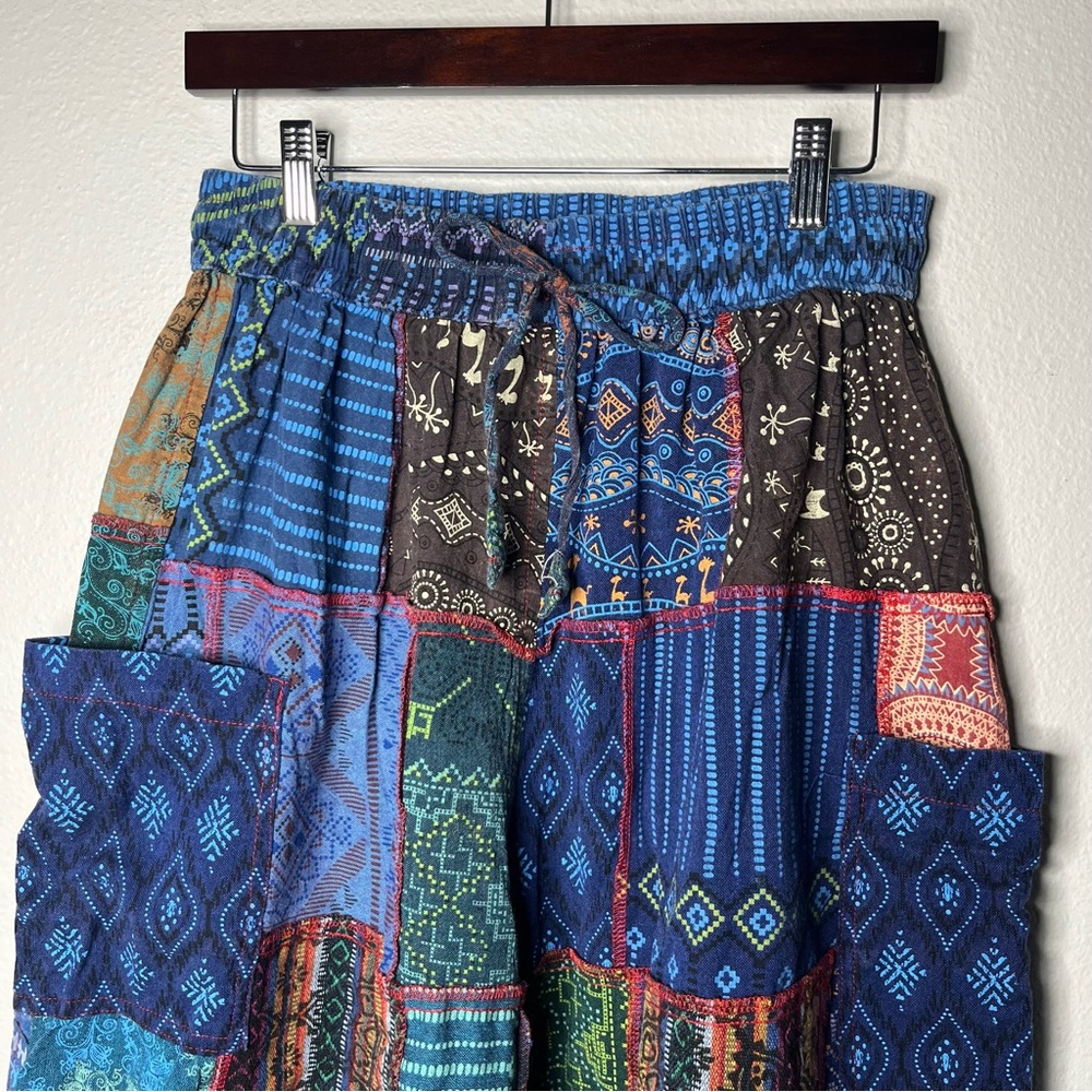 Boho Patchwork Drawstring High Rise Wide Leg Pala… - image 3